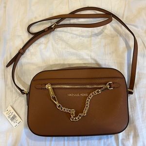 Michael Kors light brown leather chain crossover bag